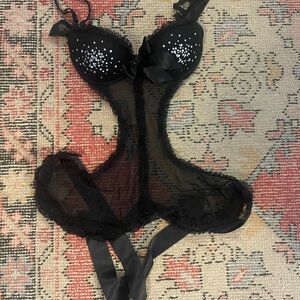 Victoria's Secret Black Sheer Bodysuit with White Accents